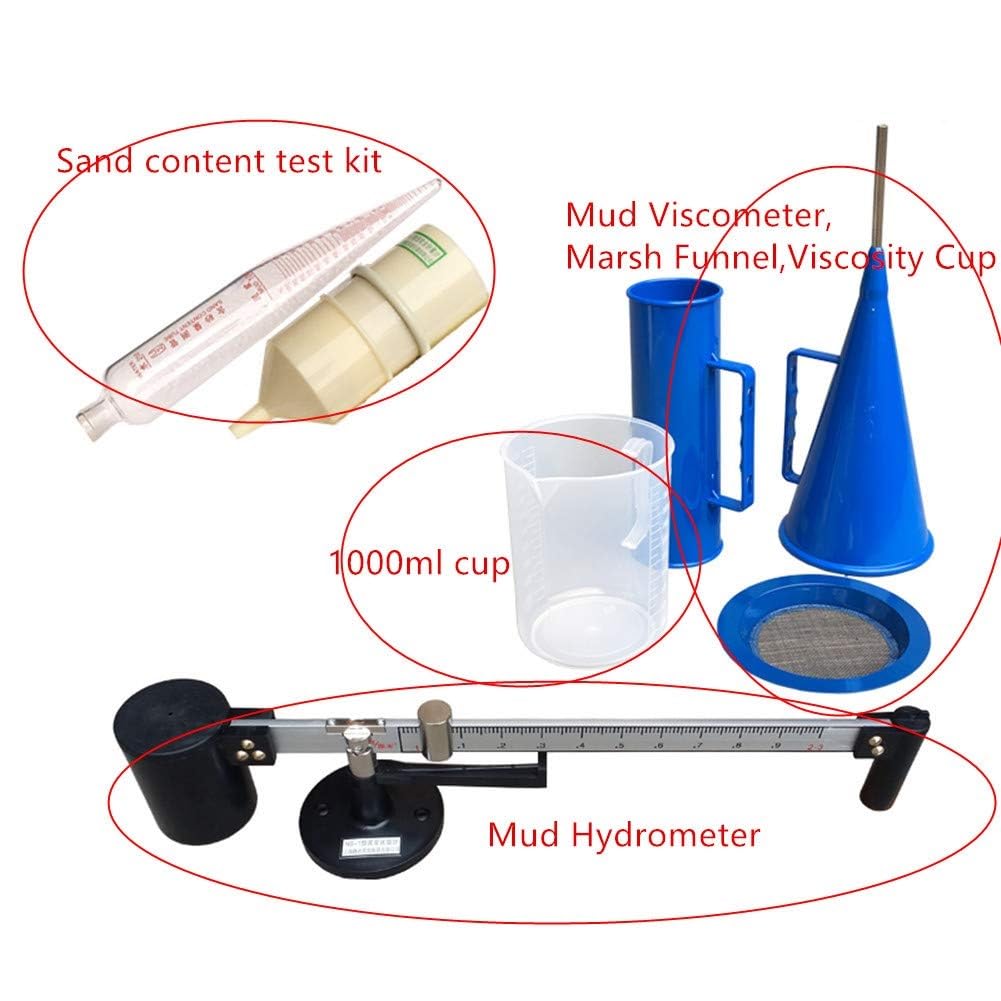 Kit de probador de lodo, medidor portátil de contenido de arena, hidrómetro de lechada, viscosímetro de lodo, con embudo de pantano y taza, para laboratorio, ingeniería de construcción