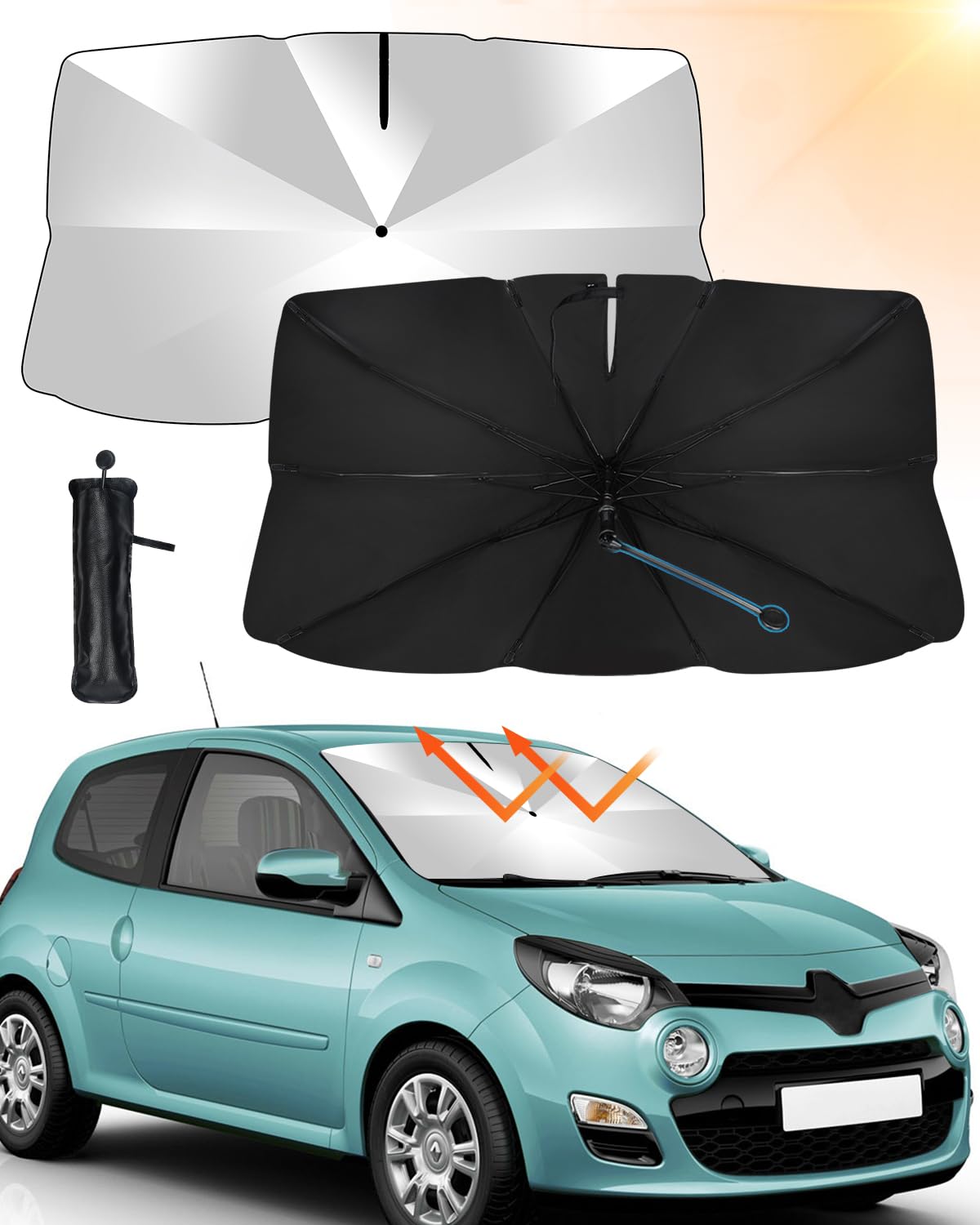 GEEKEO Parasol Paraguas para Parabrisas Delantero de Coche, Parasol Plegable para Parabrisas Delantero de Coche Protección UV, Adaptable a la Mayoría de Coches, SUV, MPV, Camiones (S(125 * 65 CM))