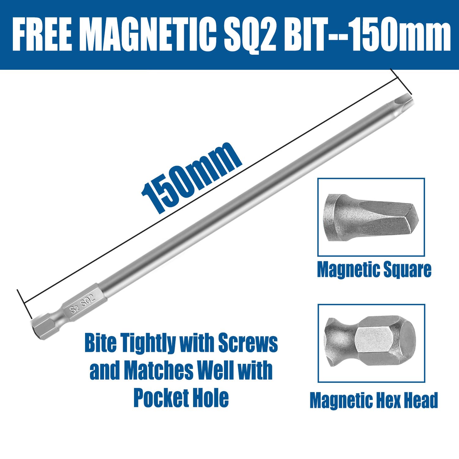 Pocket Hole Screws 1-1/2 Inch, 300 PCS Exterior Pocket Screw #8 x1-1/2, Coarse Thread, Square Drive, Washer Head, Blue Coated Weather Resistant, 150MM Drive Bit Included