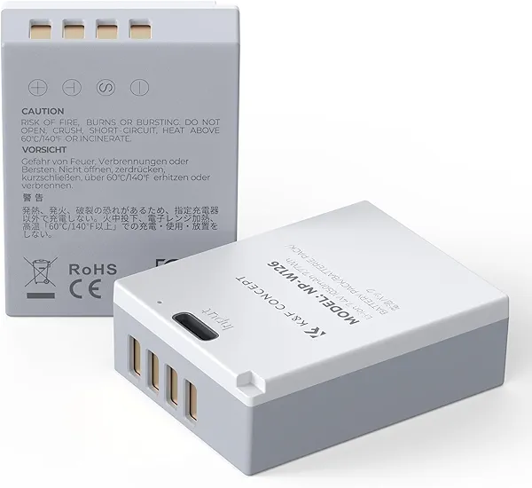 K&F CONCEPT NP-W126 NP-W126S Battery, 2-Pack USB C X Half Battery Compatible with Fujifilm XM5 XE5 X Half X100VI X100V XS10 XT30II XT30 XT20 XE4 A5 Cameras