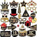 Happy Birthday Props for 18th Birthday Party Photo Booth Props LUOEM Glitter 18 Birthday Party Accessories Supplies for Photo Booth Parties, Pack of 29