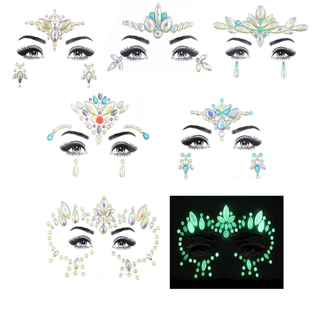 MineSignFace Jewels Festival Tattoo Set Face Gems Glitter Bindi Costume Makeup Rhinestone Eyes Body Rave Pasties for Party Roller (Fluorescence Pack)