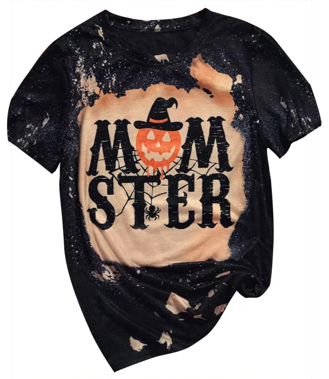Momster T Shirts for Women Halloween Pumpkin Face Tee Shirts Spider Bat Graphic Tops Casual Mom Ster Letter Print Tshirt