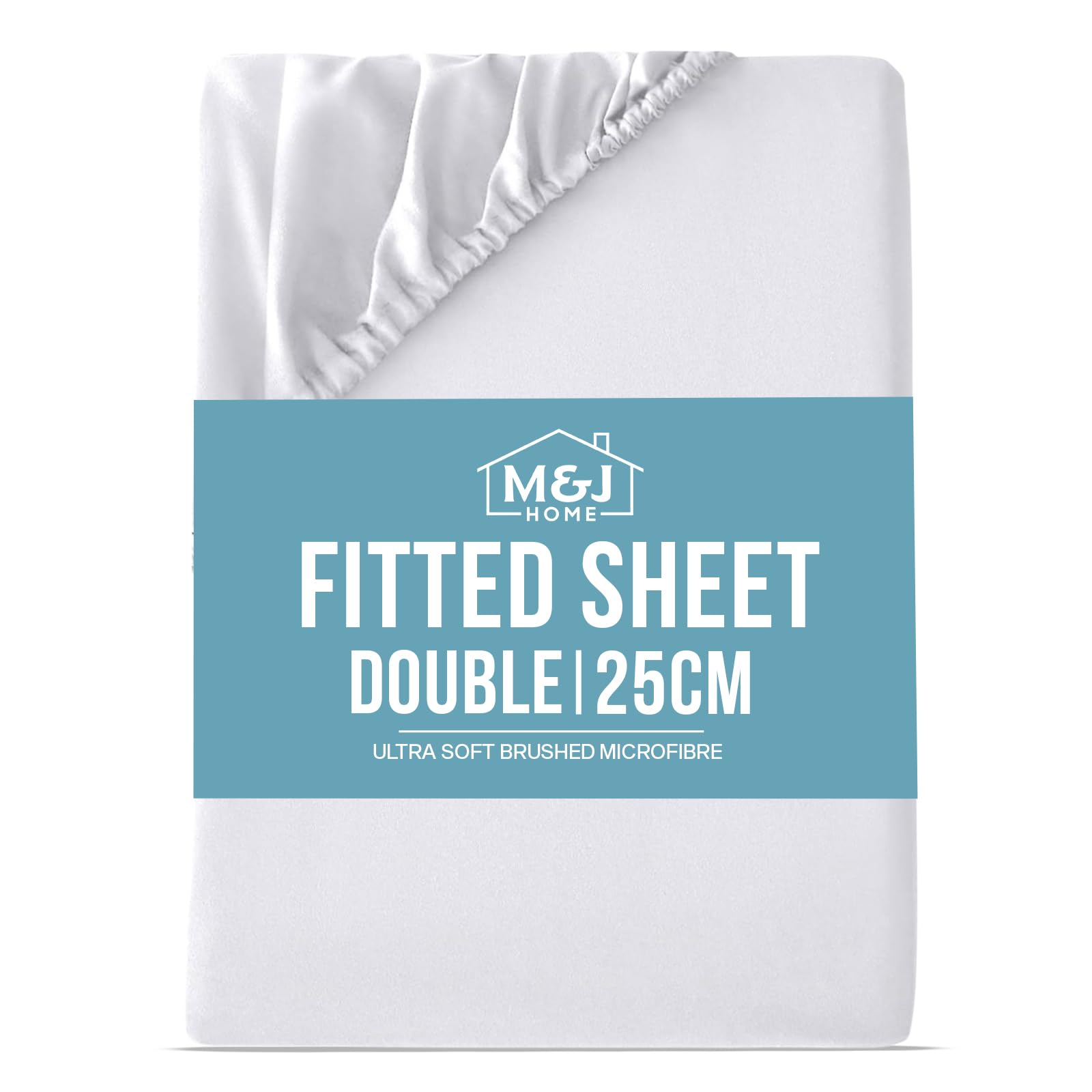 M&J Home Double Bed Fitted Sheet White - 25cm Pocket - 85GSM Microfibre - Easy Care Machine Washable - OEKO-TEX Certified