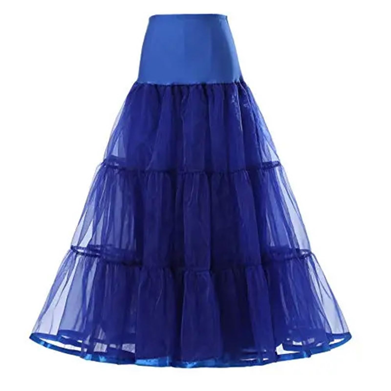 Jupon sous Robe Femme Jupon à Volants de 98 cm de Long, Crinoline, Vintage, for Robe de mariée, sous-Jupe, Tutu, balançoire, avec Bordure en Ruban(Blue,S-M)