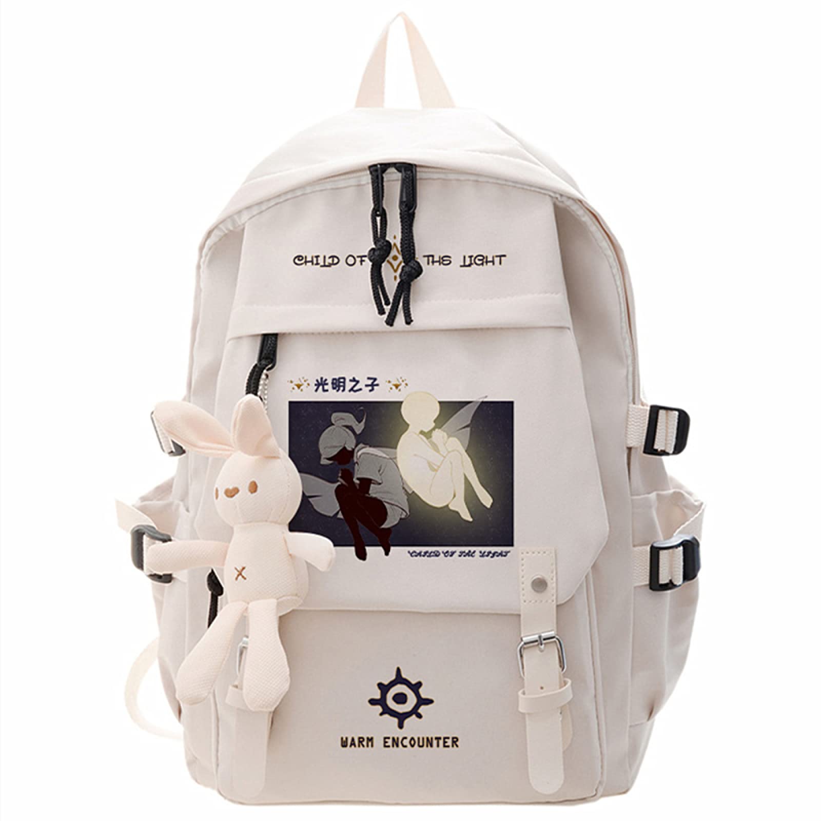 Charous Zaino Game Sky: Children Of The Light – Leggero In Nylon Bianco, Impermeabile, Con Stampa E Ciondolo Coniglietto, Per Scuola E Viaggi - 4