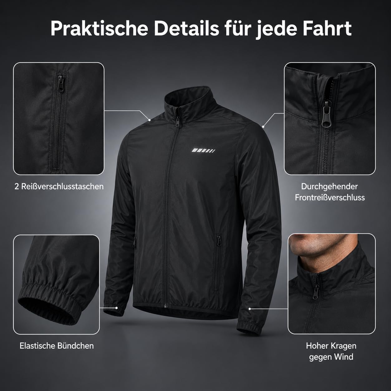 Przewalski Fahrradjacke Herren, Windbreaker Herren Reflektierend Wasserabweisend Atmungsaktiv für Laufen und Radfahren