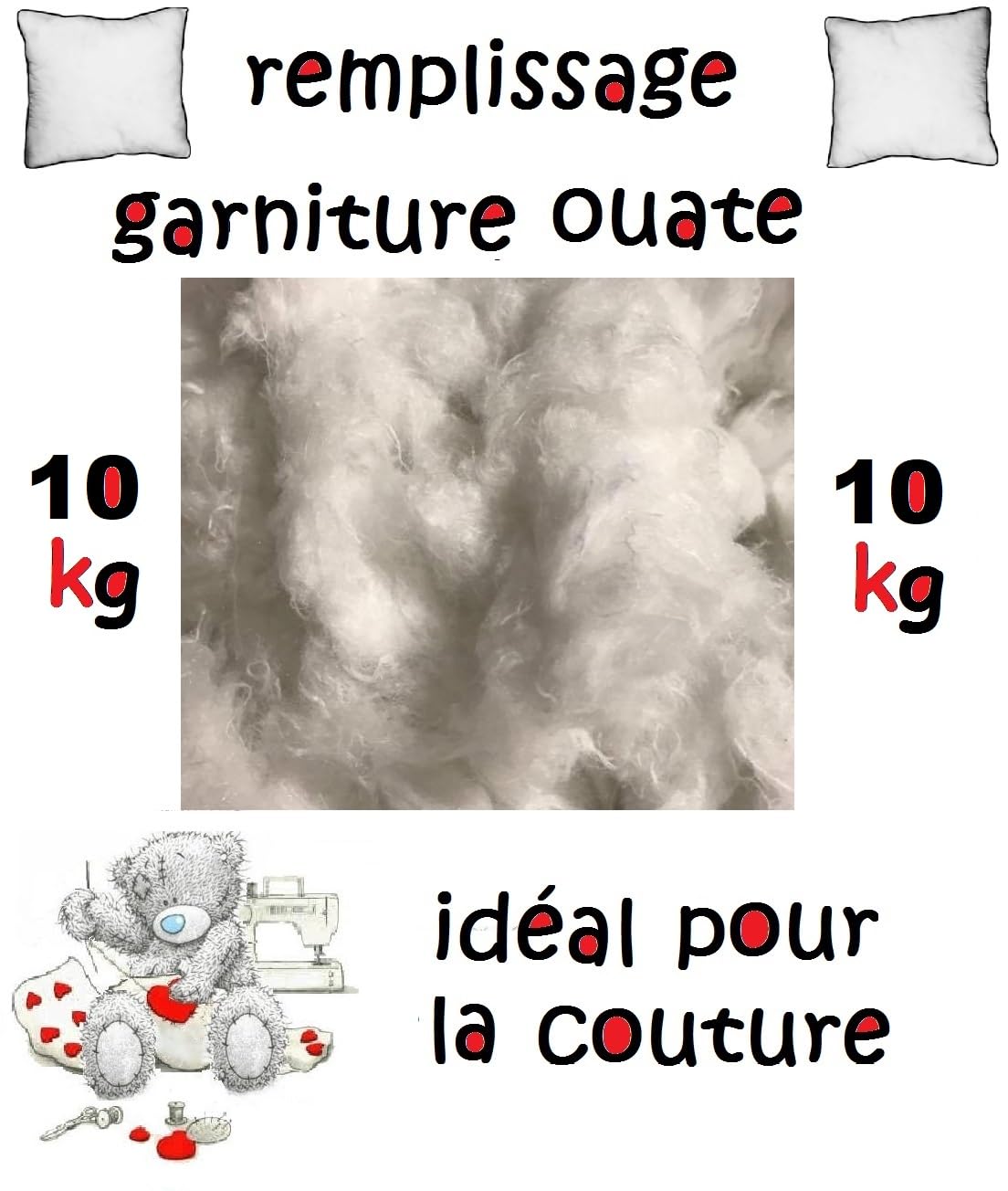 Ouate de Remplissage de Polyester 10 kg idéal rembourrage en tout genre Hygiénique, lavable et facile à sécher