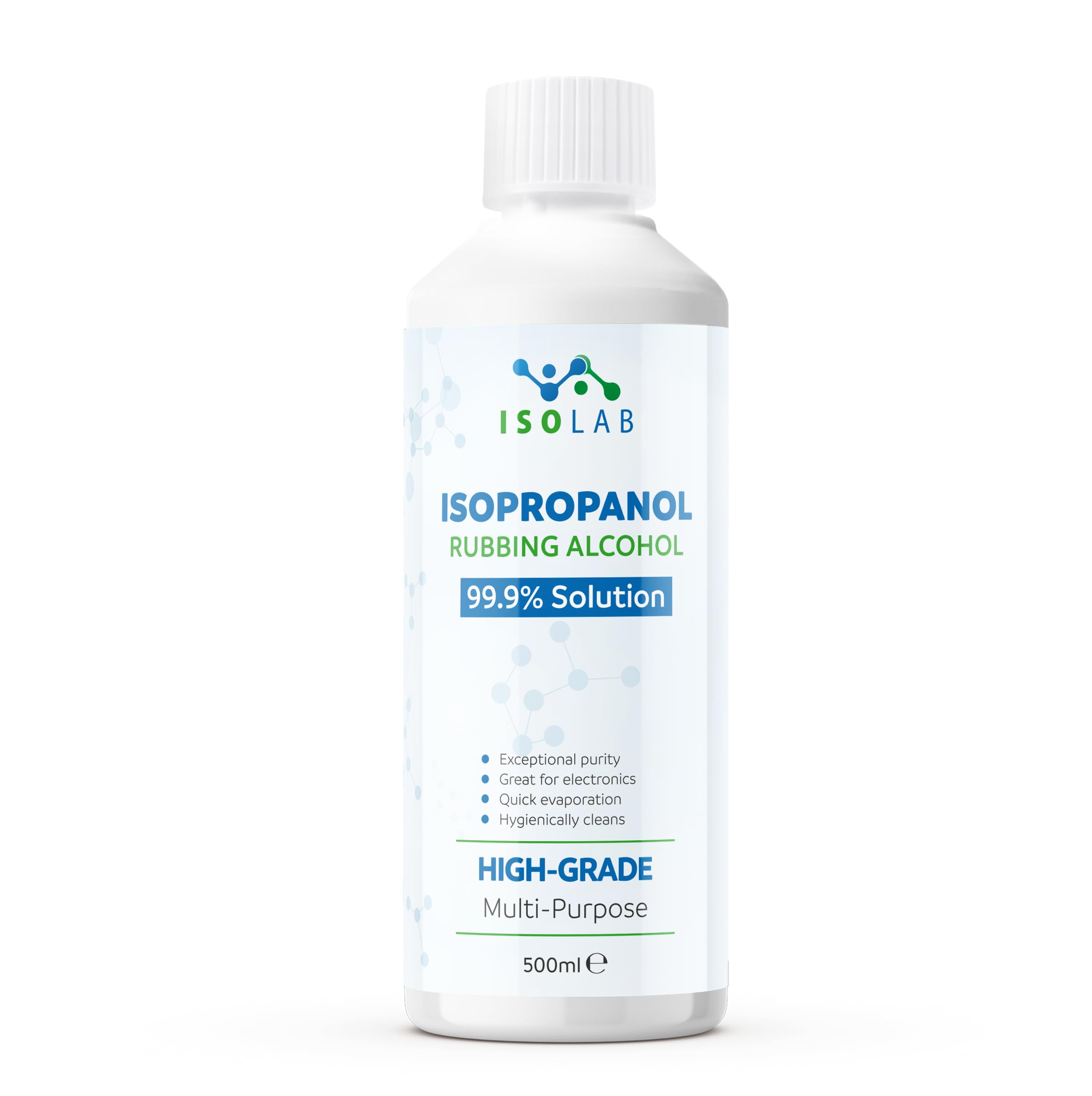 IsoLAB - Isopropanol Rubbing Alcohol - 99.9% Pure Isopropyl Alcohol, Multi-Purpose Cleaner, Degreaser & Solvent - 500ml