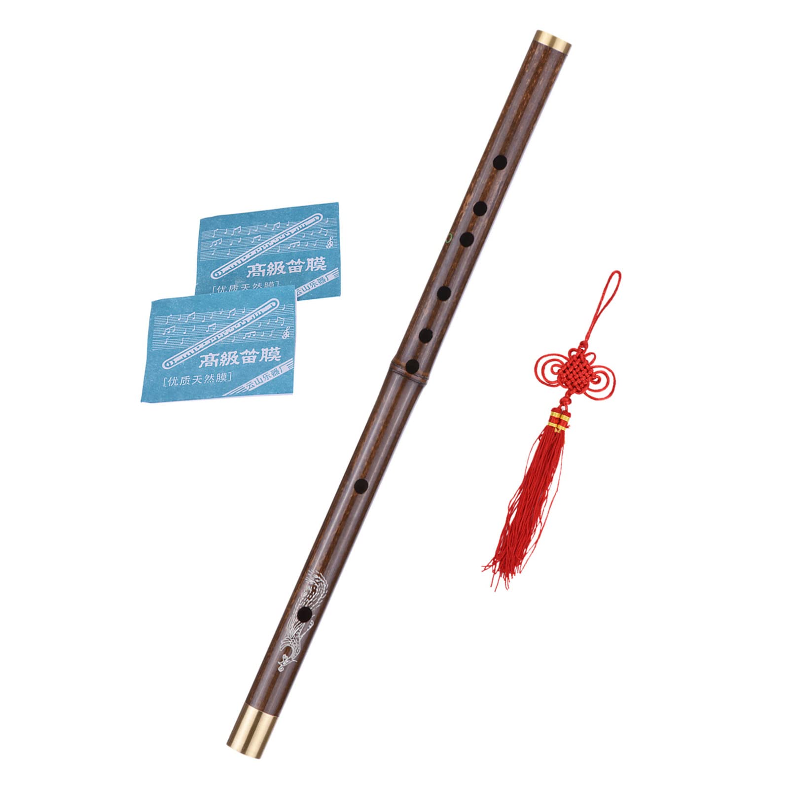 POENVFPO Bamboo Dizi Traditional Handmade Chinese Flute, Pluggable D Key, Black, for Beginners and Performers
