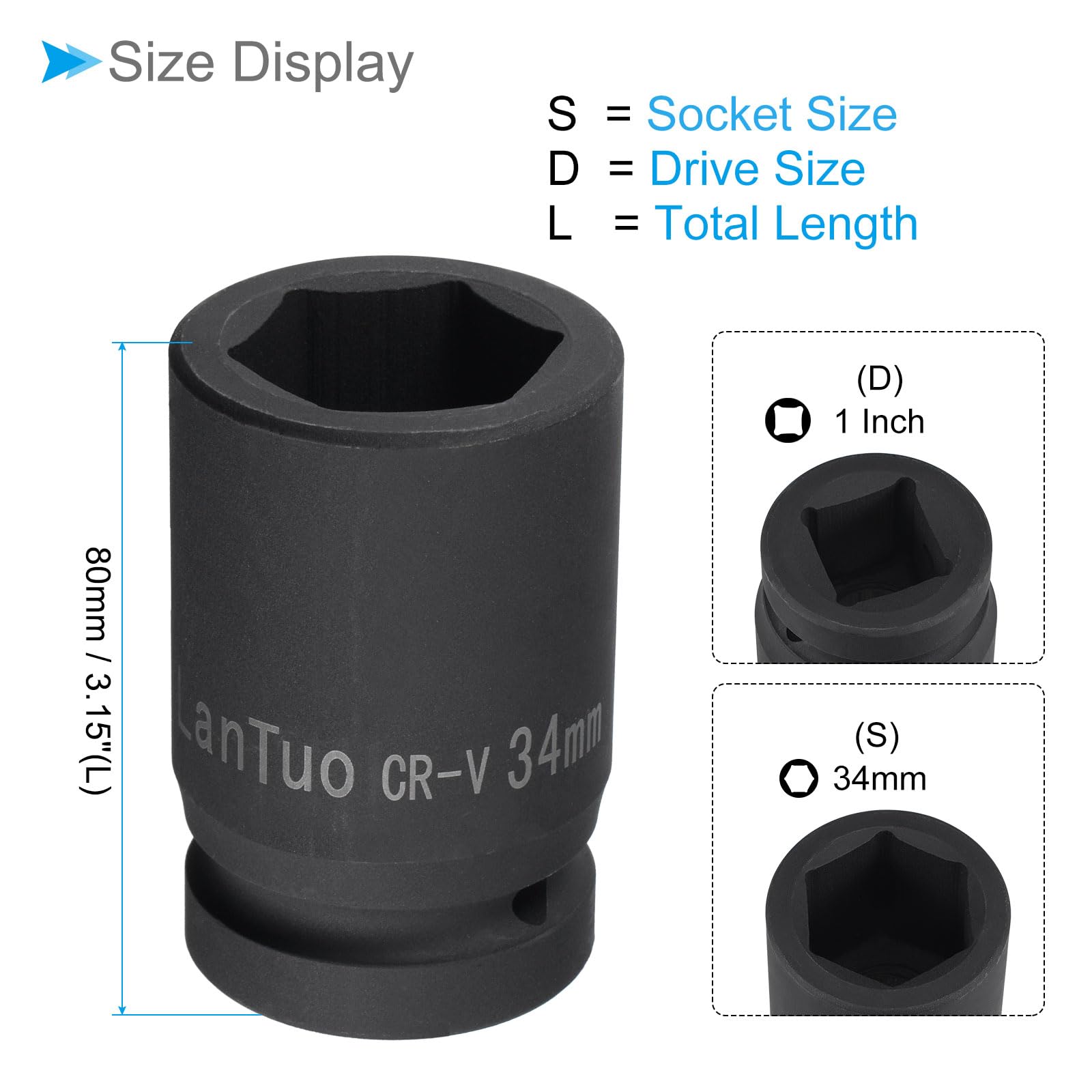 CoCud 6-Point Impact Socket, 1-Inch Drive 34mm Socket, Metric Size Cr-Mo Axle Nut Impact Socket - Image 2
