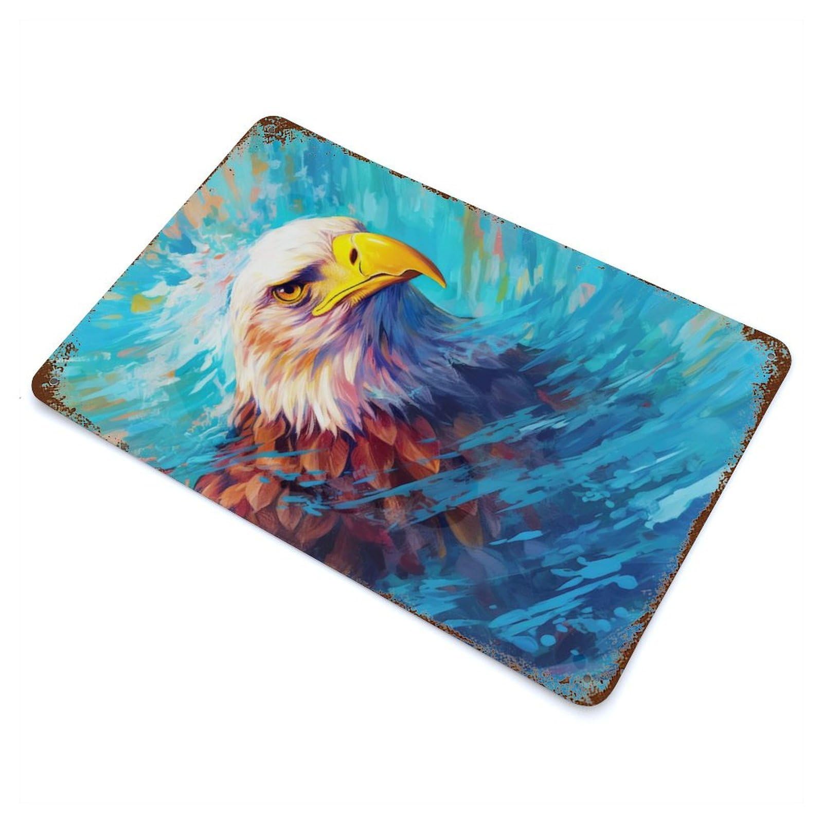 Aged Metal Wall Plaque with Underwater Eagle Design 11.8"x7.9", for Basement, Hobby Room And Garage Decor, Farmhouse Wall Decor