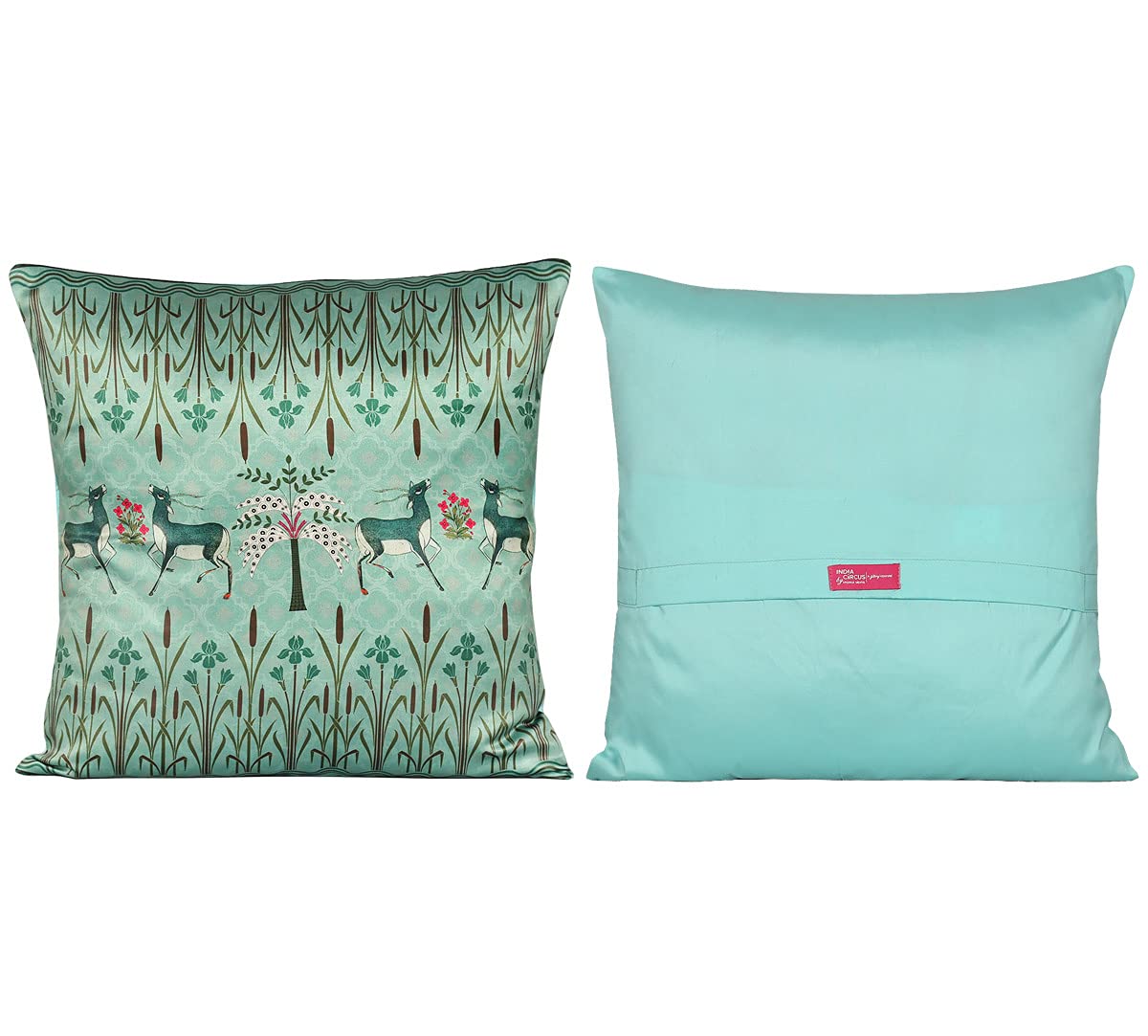 India Circus by Krsnaa Mehta Geometrical Deer's Multicolor Satin Blend Cushion Pillow Covers Set of 5 (16 x 16 Inches) 110 TC 1
