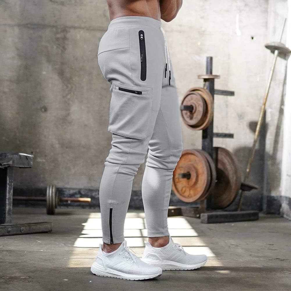 MECH-ENG Men's Active Tack Jogger Pants Fitness Tapered Sweatpants Slim Fit Trousers with Zipper Pockets - Image 4