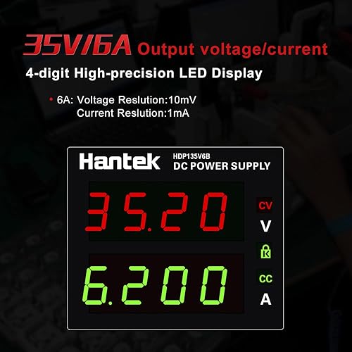 Miniatura 2 de Hantek Fuente de alimentación CC variable, 35 V 6 A, voltaje de pantalla de 4 dígitos y corriente de conmutación ajustable, fuente de alimentación