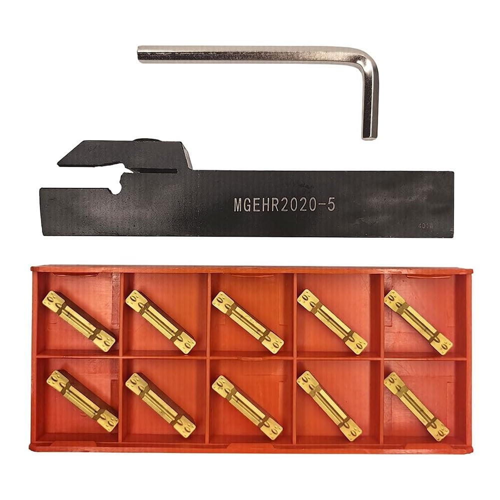 Kit de herramientas de corte de ranurado de torno de 12 piezas, 1 soporte de herramientas MGEHR2020-5, 10 insertos MGMN500-M y 1 llave, para acabado/semiacabado