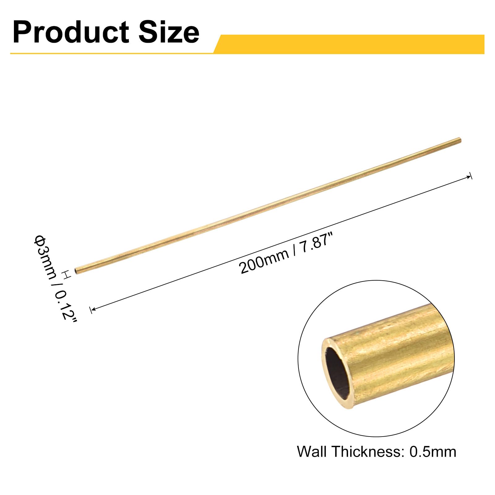 Tubo Tondo in Ottone H62 3mm x 0.5mm x 200mm QUARKZMAN 3 Pezzi per Progetti Fai-da-Te
