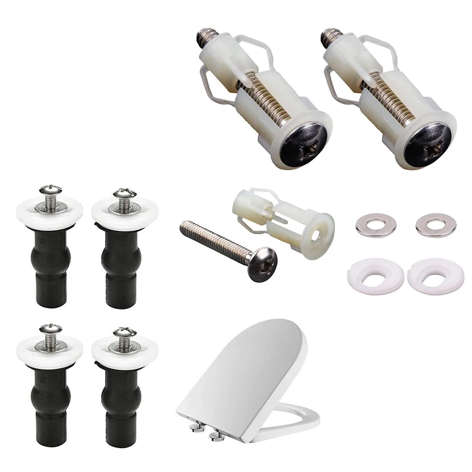 Lot de 2/4 charnières de toilettes - Vis de fixation pour trou de WC - En caoutchouc extensible - Écrous aveugles