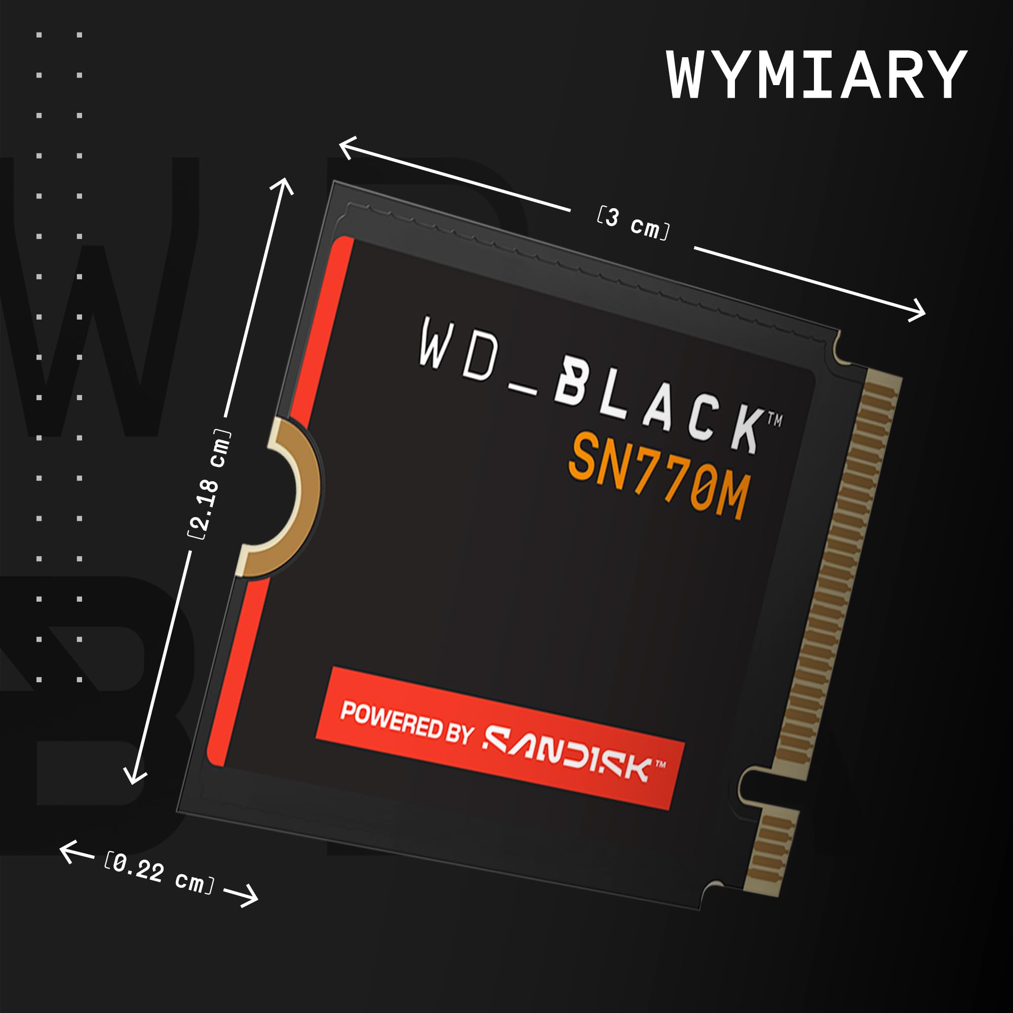 WD_BLACK SN770M SSD 500 GB (prędkości do 5150 MB/s, M.2230 dla przenośnych urządzeń do gier i kompatybilnych laptopów, PCIe Gen 4.0, TLC 3D NAND) POWERED BY SANDISK