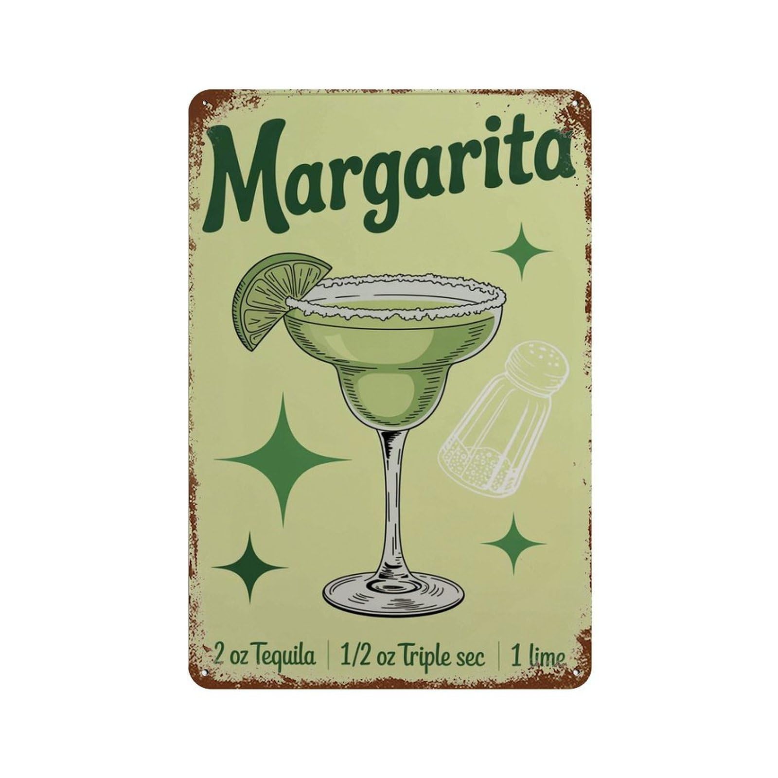 xiaoxiaoshen Margarita Cocktail Retro Bar Drink Recipe Kitchen Tequila Lime Work Home Wall Decor Art Metal Tin Poster Modern Home Decor Art Home Bar Shop Decorations Vintage Sign 30x20cm