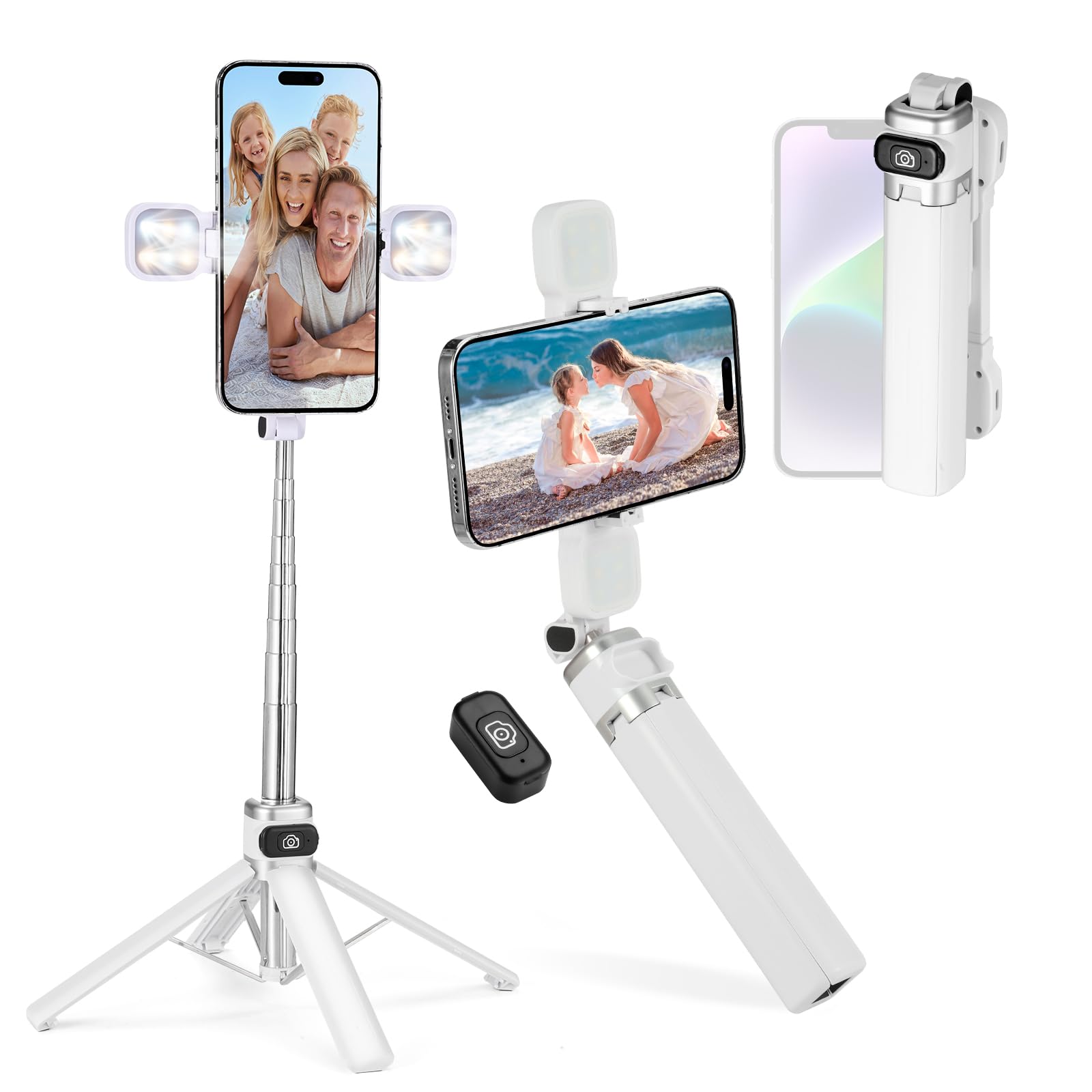 Mini Phone Tripod Stand,MQOUNY 38" Phone Tripod &Selfie Stick with Wireless Rechargeable Remote & Removable Light, Extendable Tripod Stand 360
