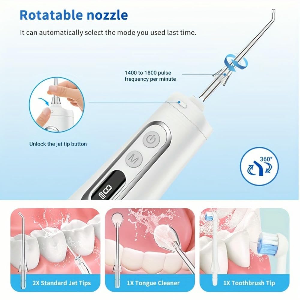 Irrigador bucal inalámbrico, portátil, Recargable, con 9 Modos y Carga por USB, batería de Litio.