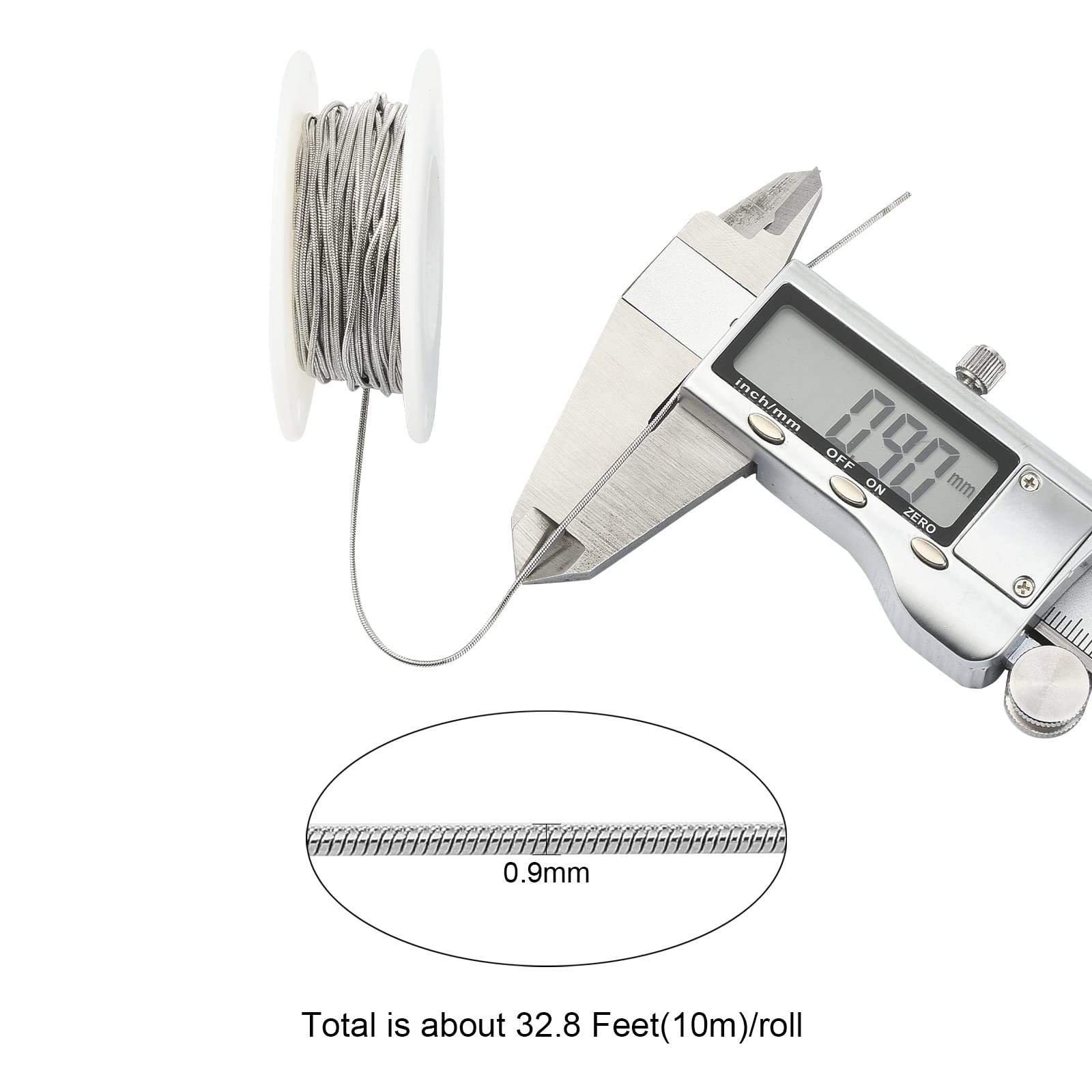 UR URLIFEHALL 32.8 Feet/10m 304 Stainless Steel Round Snake Chains Silver Soldered Links Chains with Spool for Necklace Jewelry Making 0.9mm