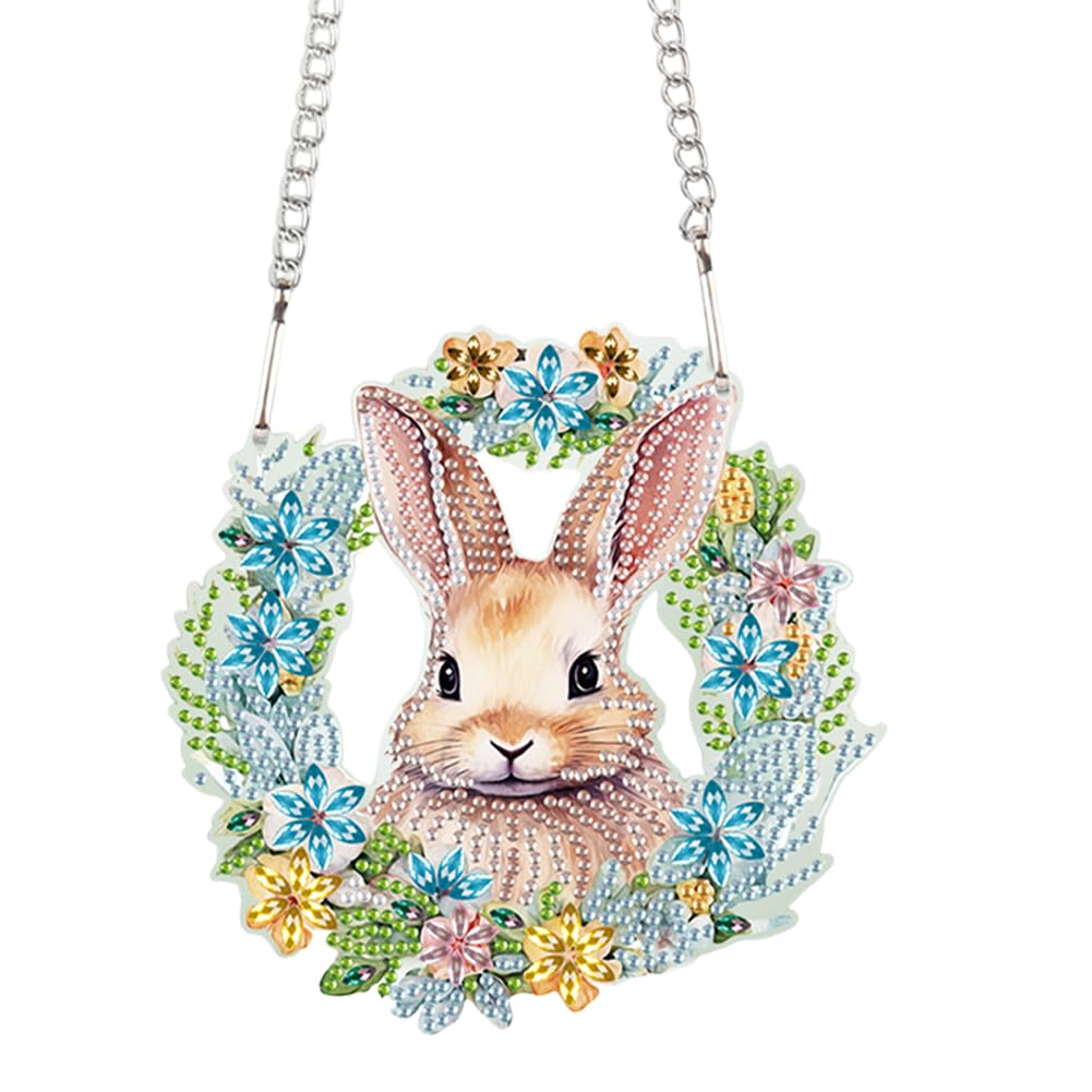 Skeadex Diamond Painting Ostern Türkranz – 5D Osterhase Diamant Malerei Anhänger, Beidseitig, Inkl. Werkzeug (Design B)