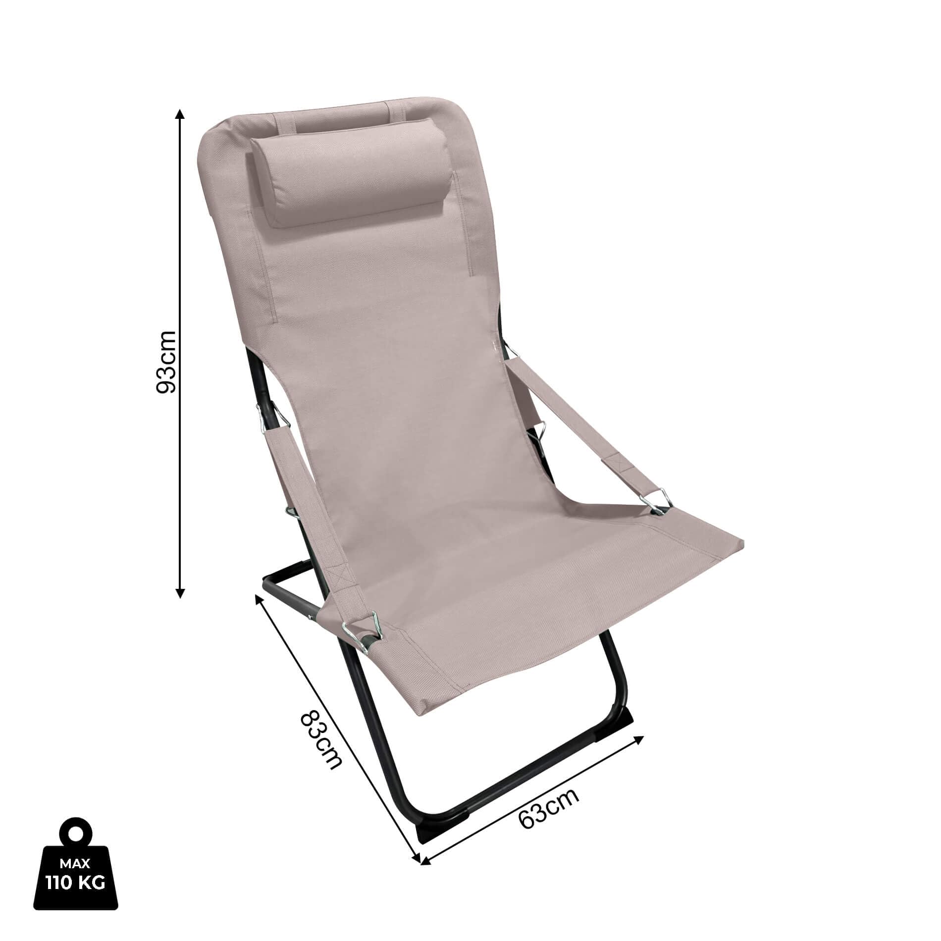 Rebecca Mobili Sedia da Esterno Pieghevole Reclinabile con Braccioli Acciaio Poliestere Beige Grigio Scuro 88x63x83 cm
