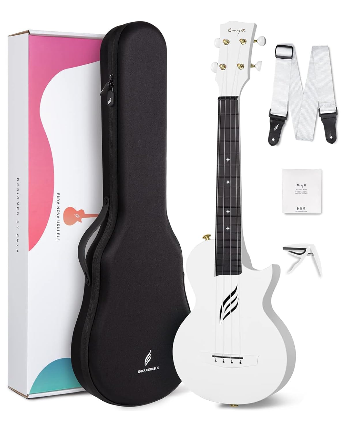 Enya NOVA U 23-Inch Carbon Fiber Concert Travel Ukulele, White