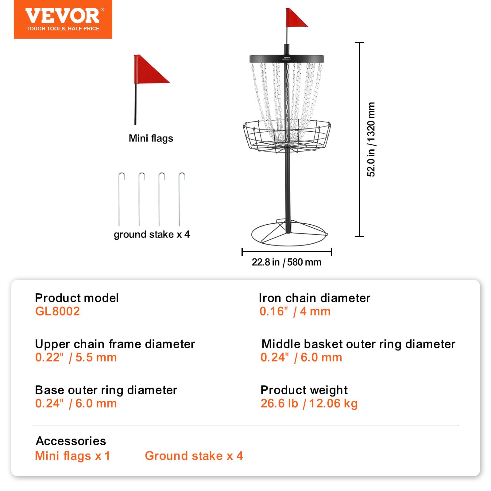 VEVOR Canasta de Golf con Disco de Cadenas Objetivo Portátil para Uso en Interiores y Exteriores, Equipo de Entrenamiento Profesional, Negro
