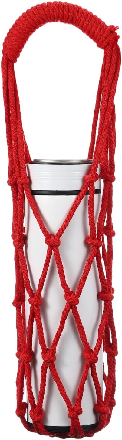 Handwoven Crochet Water Bottle Carrier Bag, Red