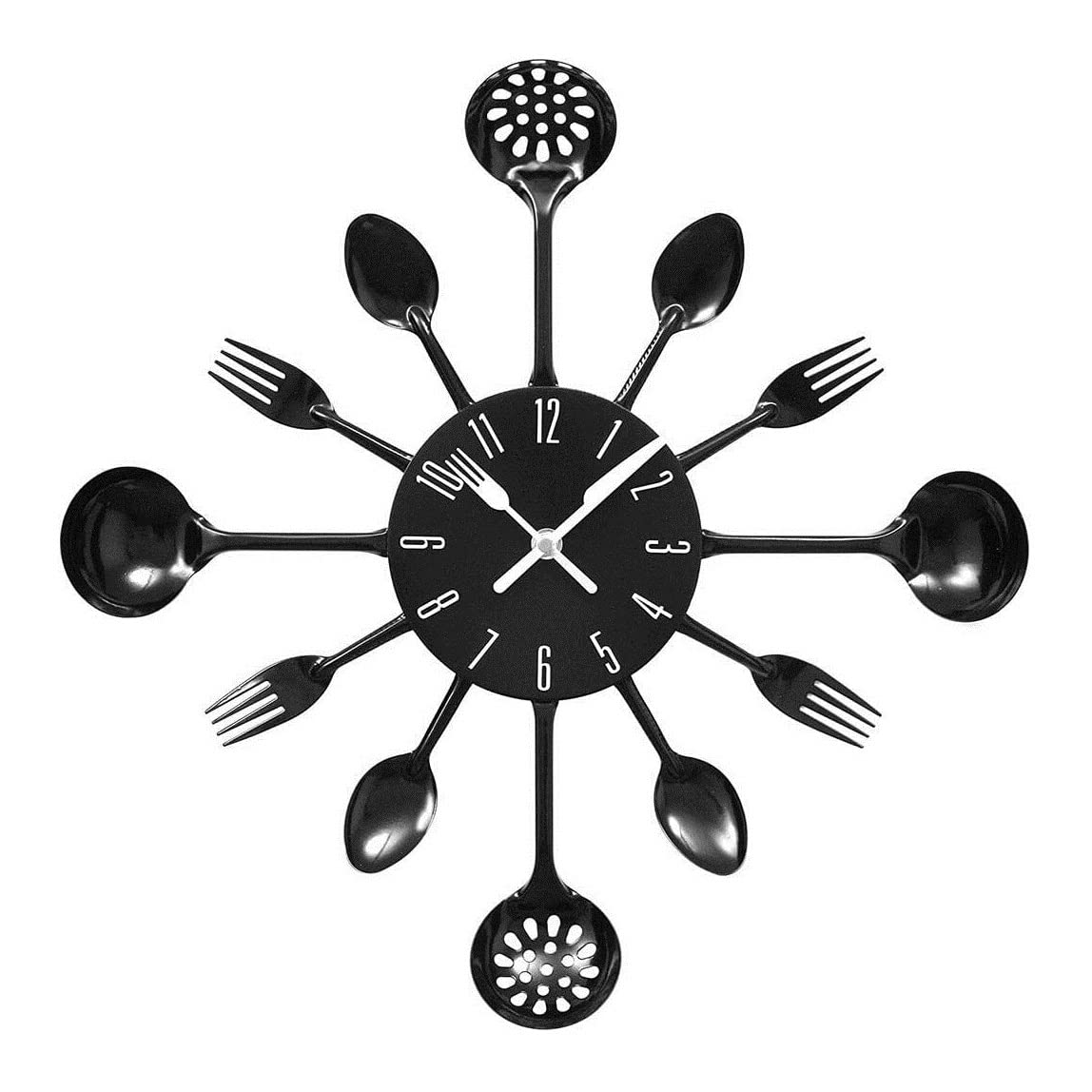 GPDNBIEU, 3D Modern Creative Cutlery Kitchen Spoon Fork Wall Clock Room Home Decoration Clocks for Living(Svart)