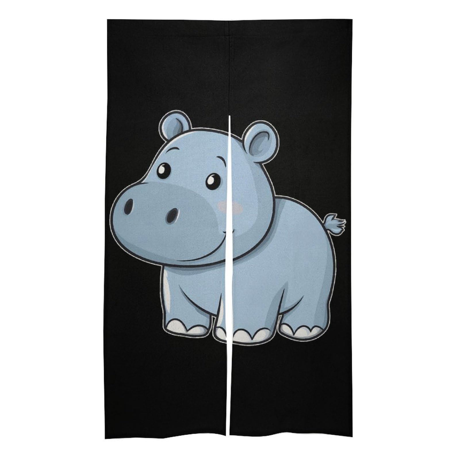 Cartoon Hippos Noren Doorway Split Shower Curtain Long Type Window Treatment for Privacy Partition Divider