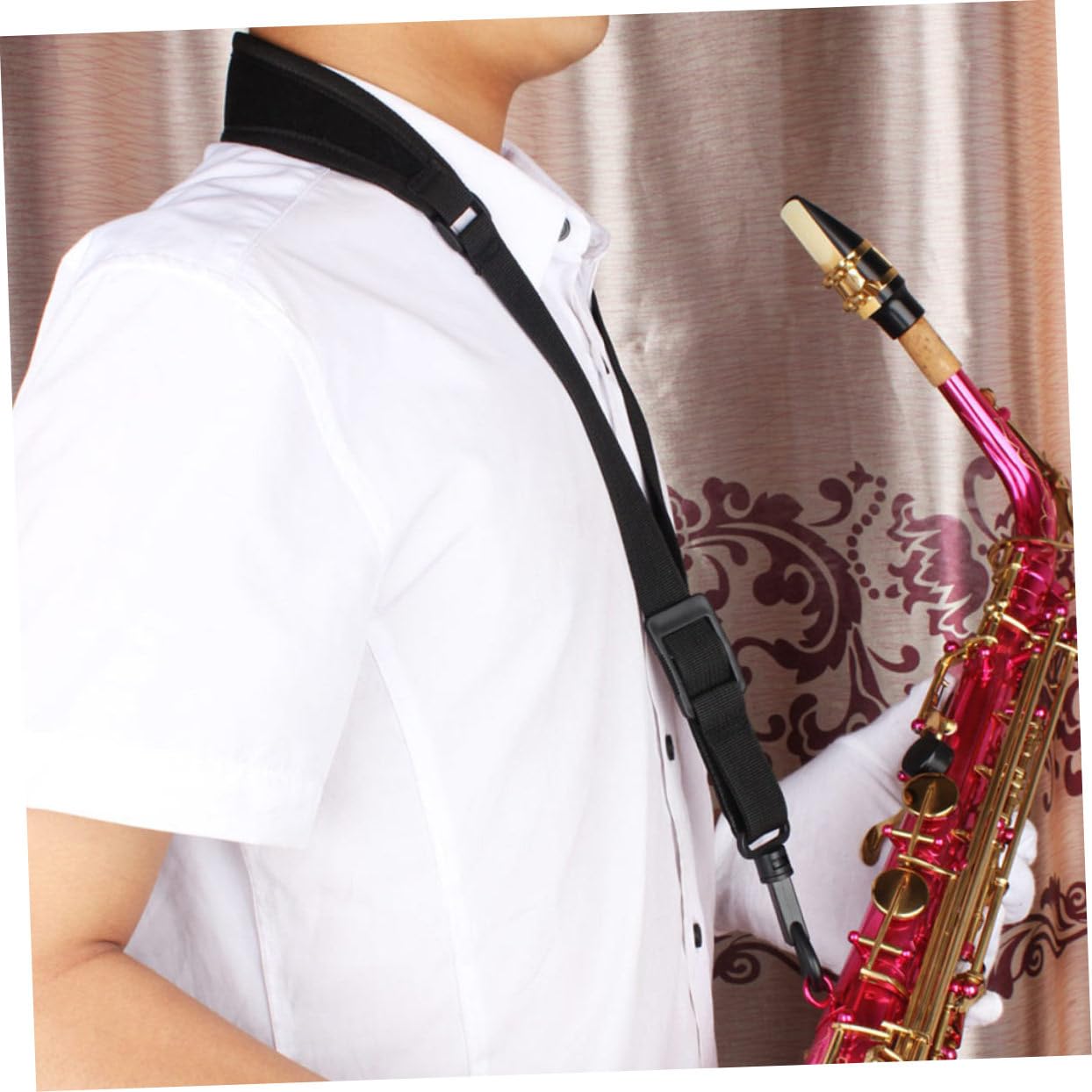 ibasenice Ceinture Pratique pour Saxophone Ténor en Coton Noir Confortable et Facile à Retirer Sangle de Saxophone et Finition Soignée Design Unique