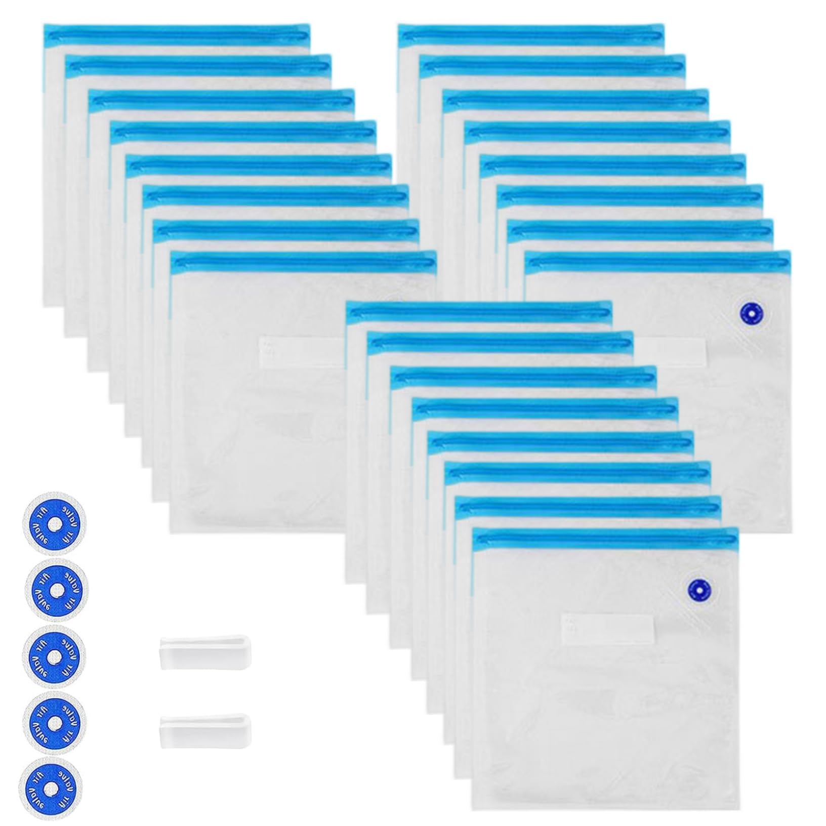 CAKEEYUM Vacuum Sealer Bags 24Pcs 10x11 Transparent PE PA Vacuum Seal Bags with Sealing Clips Sealing Strip & One-way Air Valve Washable Reusable with Time Label for Kitchen Sealer B