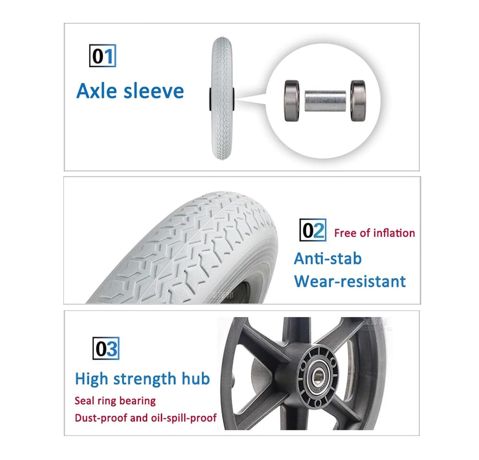 Ruedas Giratorias para Silla de Ruedas,1par de ruedas traseras para silla de ruedas de 12 pulgadas,construcción de neumático macizo gris,accesorios de ruedas de repuesto universales para silla de rued