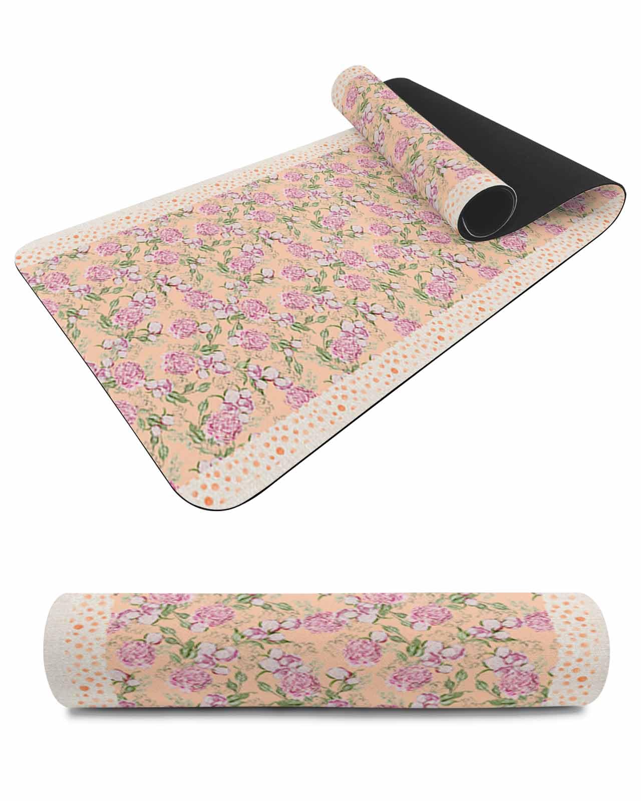 Debedcor Heat Proof Table Pads Waterproof Decorative, Boho Pink Floral Non-Slip Table Countertop Protector, Rustic Botanical Orange Dots Burlap Insulation Mat for Dining Room, 48 x 12 Inches