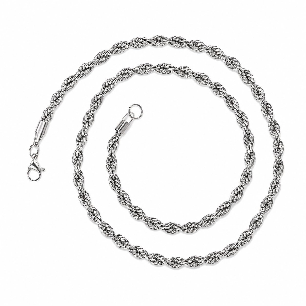 21 Inch Silver Plated Stainless Steel Rope Chain Necklace for Men & Boys | 30g Heavy Rope Twist Chain | Thick Designer Chain | Daily Wear Fashion Jewellery | Lobster Clasp-image-6
