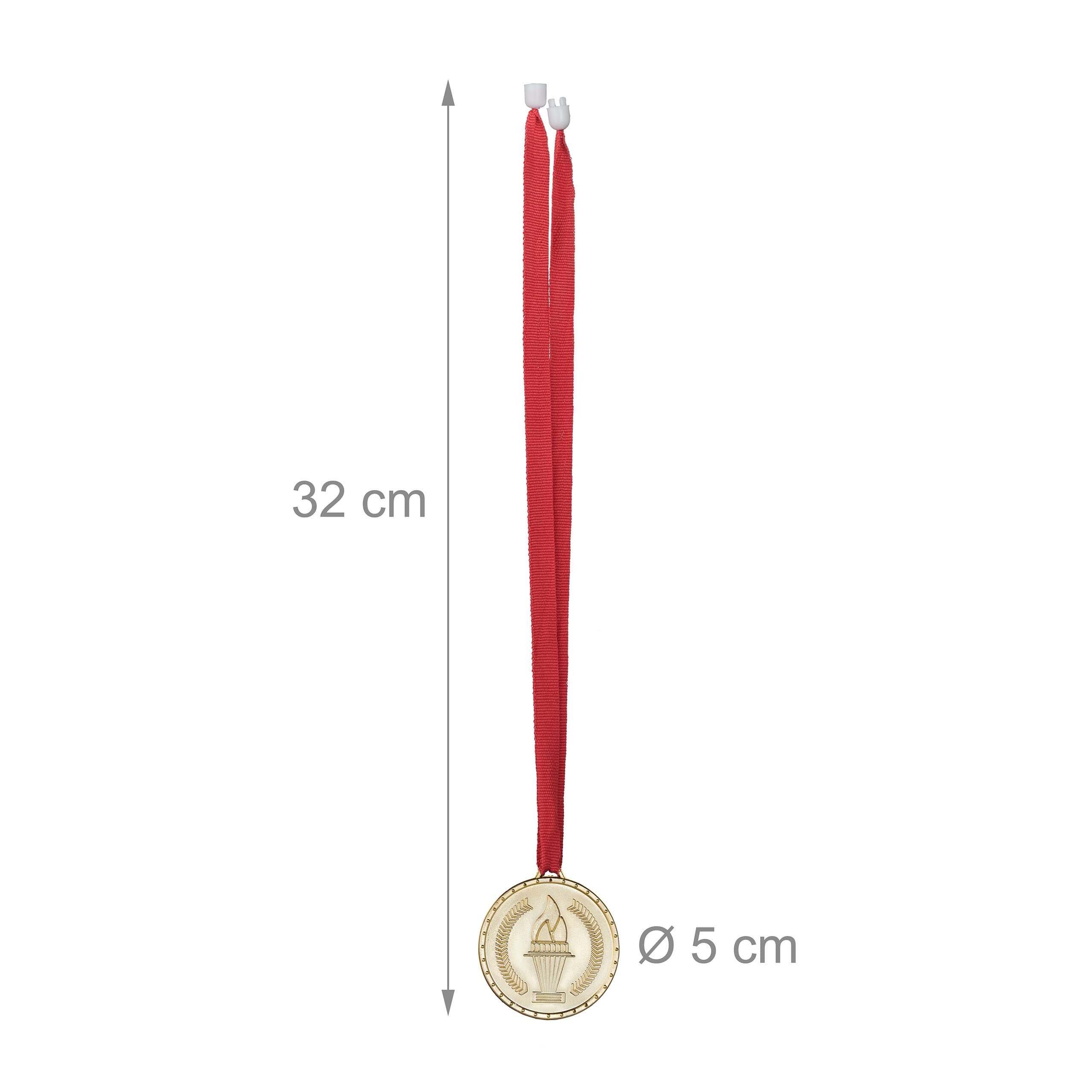 Relaxdays Medallas Oro Niños Cinta Roja Set 12 Ø 5 cm Plástico Dorado