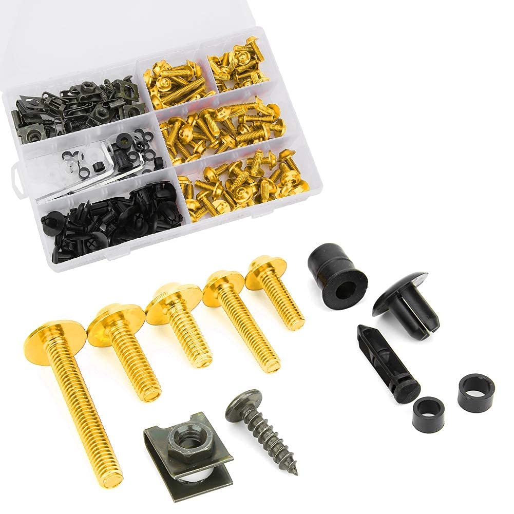 Motorrad Verkleidungsschraubensatz Windschutzscheibe Schrauben 198 Stück M5 M6 (Gold)