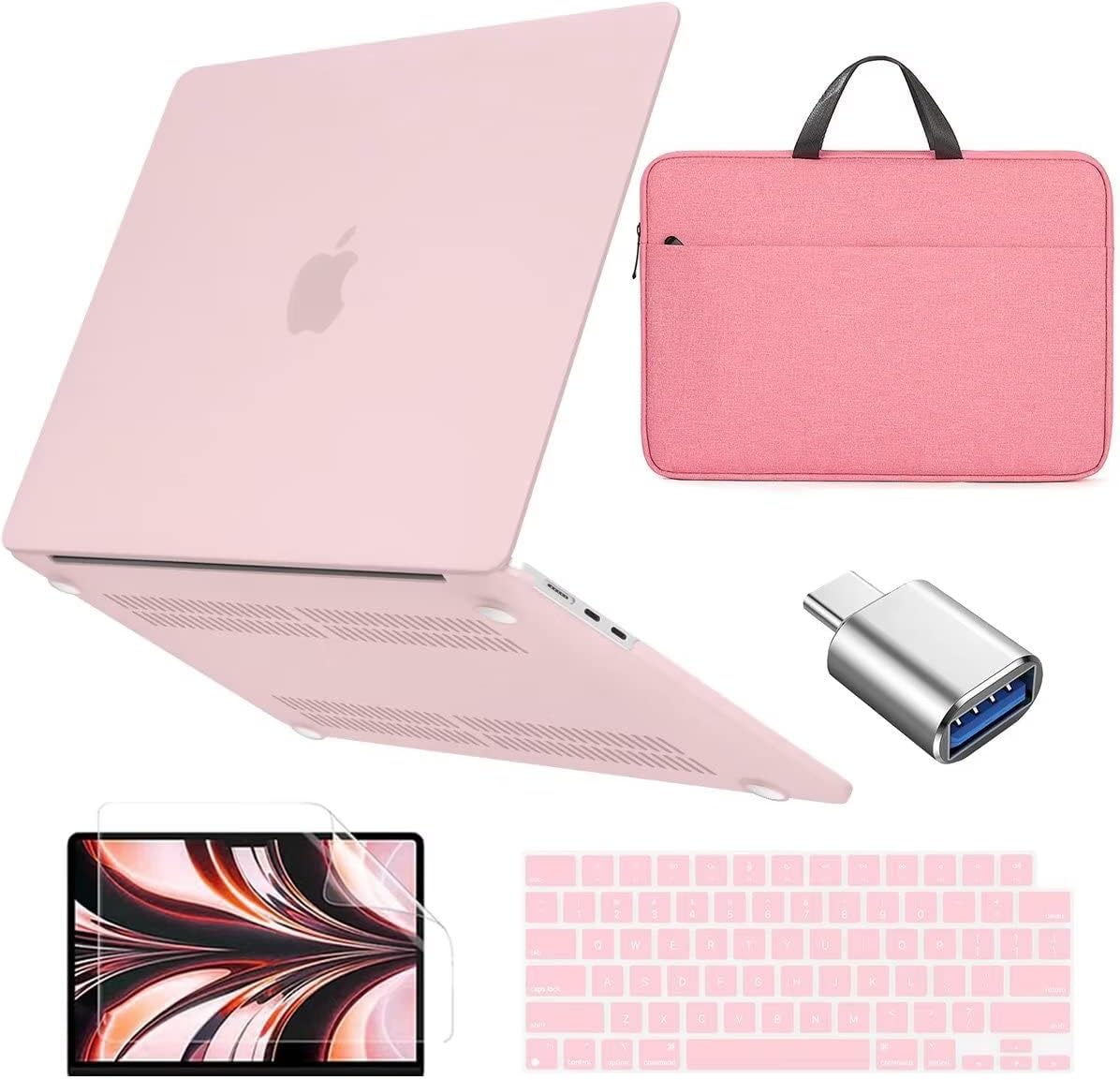 Compatible with MacBook Air 13.6 inch Case 2022 2024, Hard Shell Case + Bag + Keyboard Cover USB Adapter for New MacBook Air 13 inch M2 M3 Chip A2681 A3113, Matte White