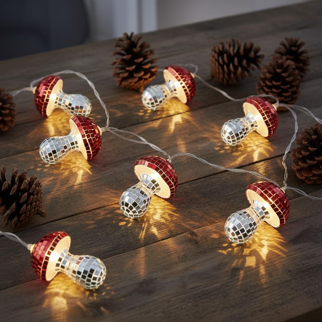 Talking Tables Battery Operated Mushroom LED Indoor String Lights, Christmas Table Party Decorations, Alice in Wonderland Decor Xmas Gift, Secret Santa, Stocking Filler, Wedding Easter 1.6m
