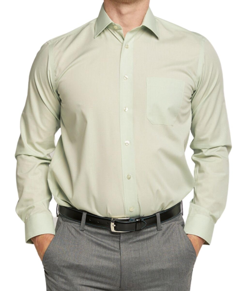 Double TWO - Men’s Dress Shirt – Premium, Easy-Care, Non-Iron Dress Shirt, Classic Fit, Long Sleeve Business Shirt with Pocket - Sage, 22in Collar