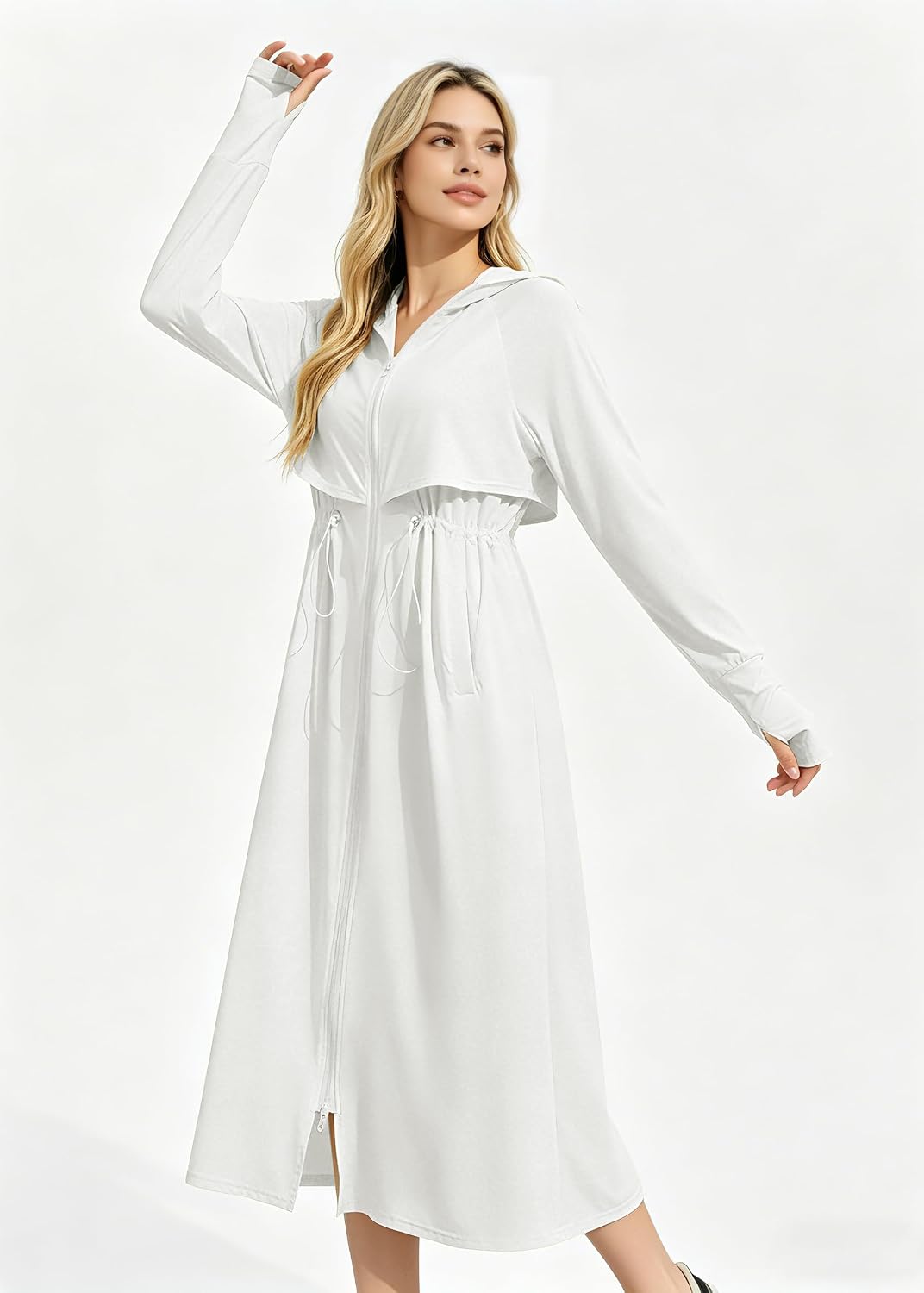 Cromoncent Women's UPF 50+ Swimsuit Cover Up Lightweight SPF Long Sleeve Sun Protection Long Sun Hoodie Dress