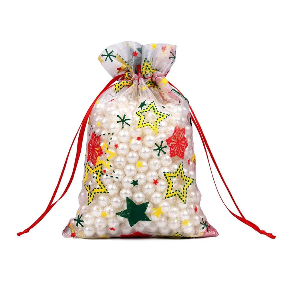 Lot de 100 Sacs en Organza de Noël 10 x 15, 13 x 18 cm, en Gaze, pour Bijoux, Emballage, Sacs Cadeaux en Organza pouvant être tirés