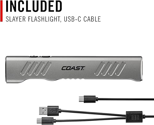 Miniatura 9 de Coast Slayer - Linterna LED recargable USB-C de 1150 lúmenes con puntoinundación, modo de memoria y clip de bolsillo, color plateado