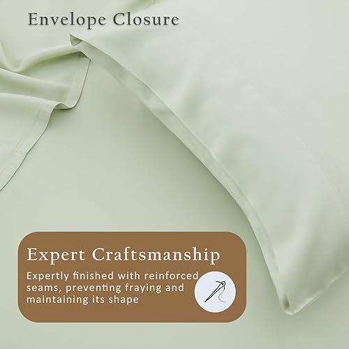 Miniatura 5 de TOSMO Juego de 2 fundas de almohada de lujo, viscosa refrescante derivada de bambú, Oeko-TEX, fundas de almohada suaves y sedosas transpirables con