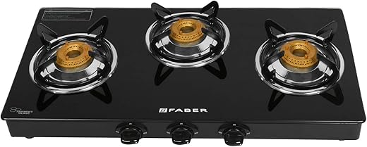 Faber Power 3BB BK Manual Ignition 3 Burner Glass Cooktop Gas Stove – Black