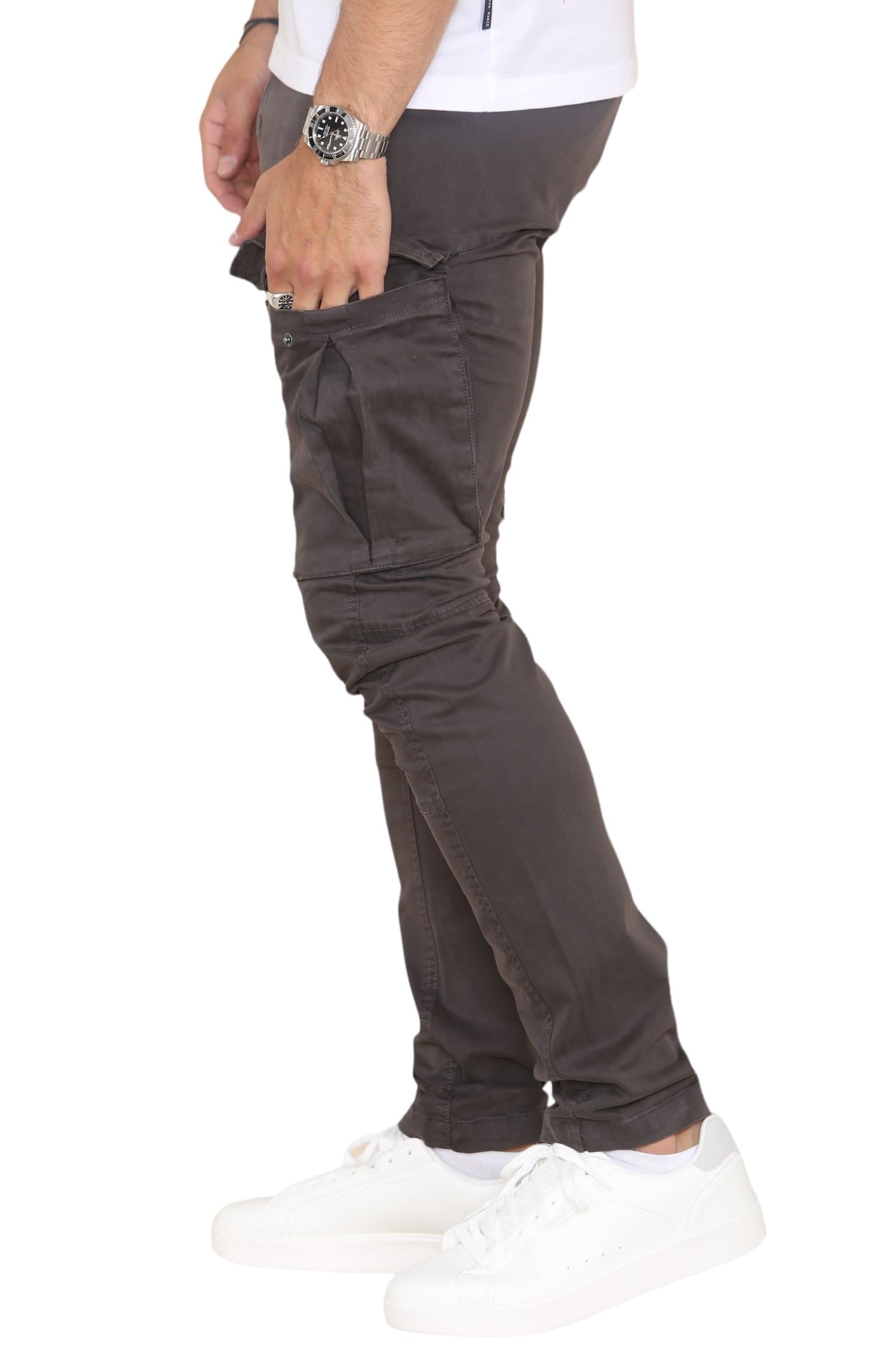 Soroor Cargo Pants for Men, Slim Fit Tapered Mens Cargo Pants, Tactical Pant for Men Work, Utility & Hiking, Durable Mens Cargos | Grey - 30L 32W | Stretch Sateen Cotton Fabric